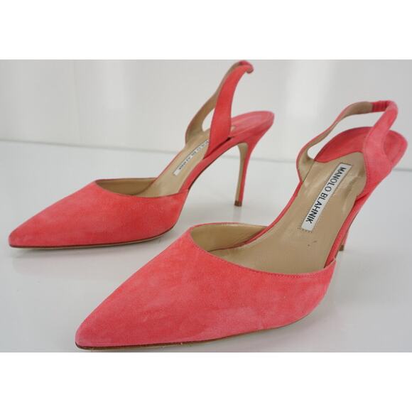 Manolo Blahnik Carolyne pink suede Sandals  New slingback pumps $645 - Picture 3 of 12